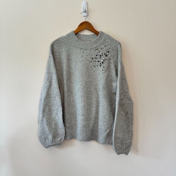 a new day Sweaters - A New Day Grey Rhinestone Embellished Crew Neck Sweater Size Small